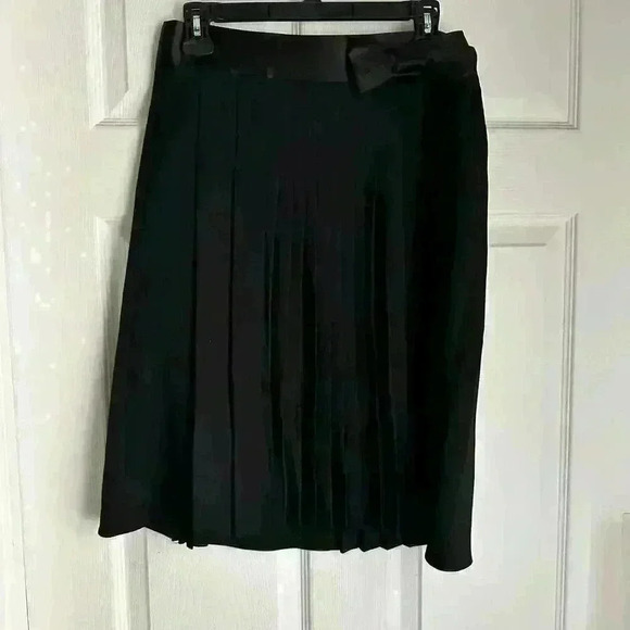 Theory Women’s Size 6 Wool Blend Black Pleated A Line School Girl Skirt Bow - Picture 1 of 5